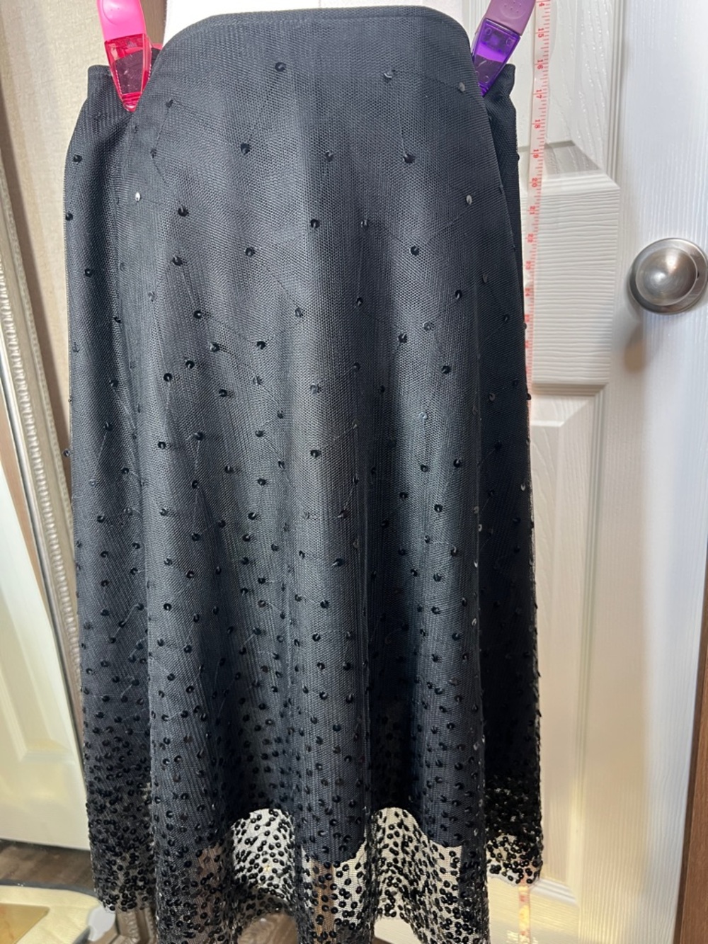 Petite Sophisticate Black Midi Skirt with Beaded Detail